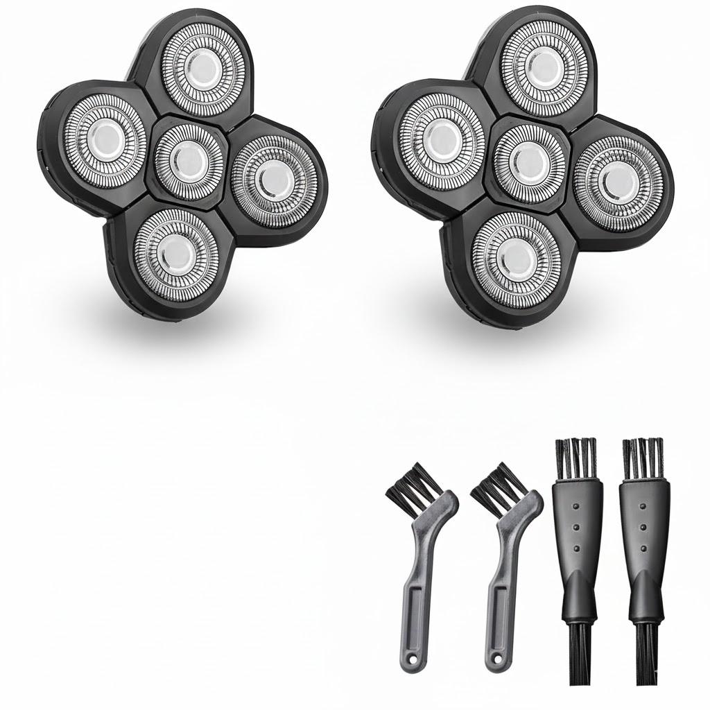 2Pcs 5 Head Shaver Replacement Blades for Freebird Head Shaver, Universal 5 Blades Shaver Replacement Heads for Electric Razor Shaver Head, Bald Men Freedom Grooming Head and Face, Black (1 Count (Pack of 2))