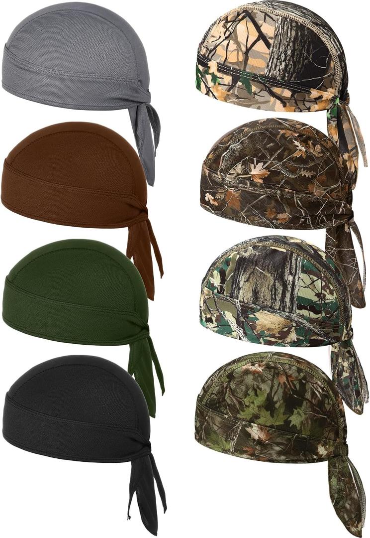 Foaincore 8 Pack Do Rag Skull Caps for Men Sweat Wicking Doo Rags Cooling Helmet Liner Cycling Motorcycle Bandana (Yellow Green)