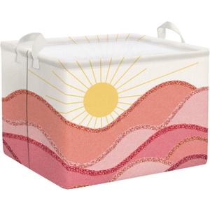 Clastyle Pink Boho Pool Towel Beach Blanket Basket Summer Sunrise Holiday Outdoor Storage Bin Rectangle Collapsible Clothes Toy Book Shelf Basket