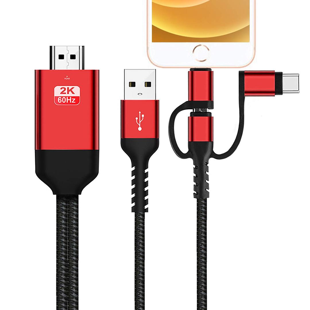 3 in 1 HDMI Cable Adapter Type C/Micro USB/Phone MHL to HDMI Mirroring (RED)