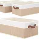 Closet Organizer Bins 3 Pack, Large Storage Bins for Shelves, Foldable Closet Storage Boxes Baskets with Leather Handles for Organizing Clothes, Sheets, Jeans, Toys, BooksBegie