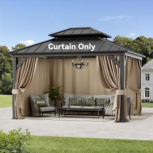 Gazebo Curtain Replacement Universal 4-Panel Sidewalls 11' x 13', Outdoor Gazebo Privacy Curtains with Zipper, Replacement for Outdoor, Patio Canopy, Garden and Backyard (Curtain Only) (Khaki)