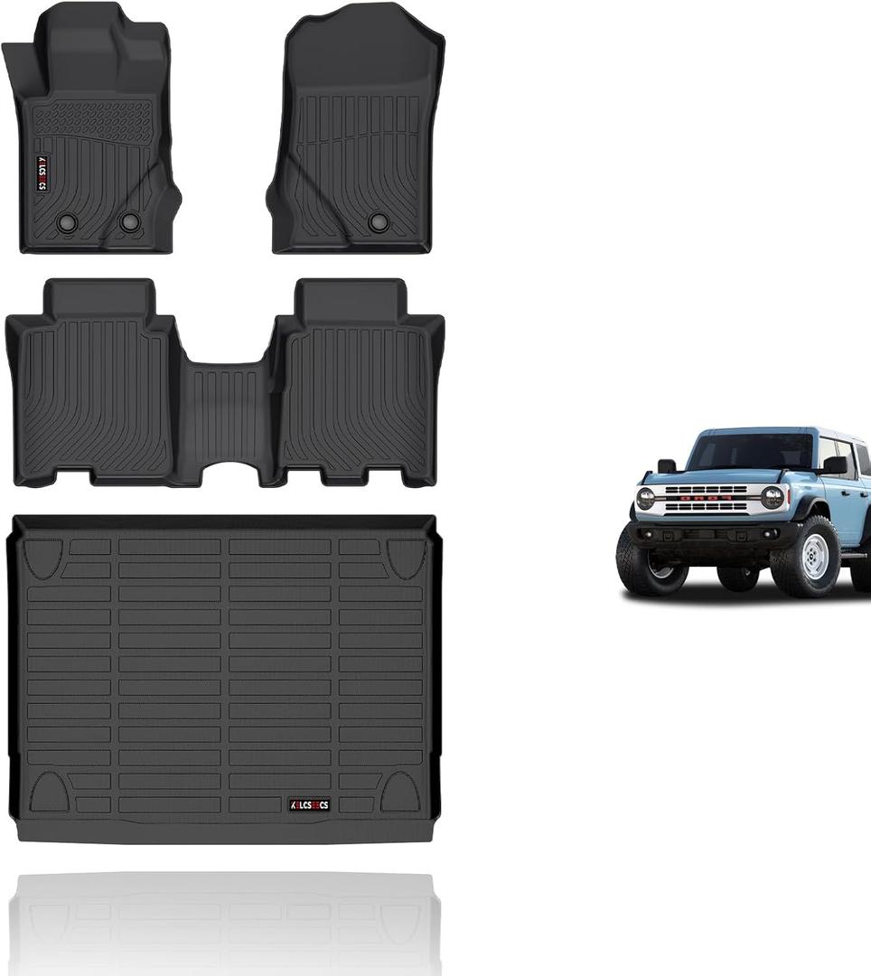 KELCSEECS Floor Mats & Cargo Liner for 2021 2022 2023 2024 2025 2026 Ford Bronco(Not Sport) 4 Door All Weather Car Mats Floor Liners Trunk Mat Cargo Mat Ford Bronco Floor Mats Accessories