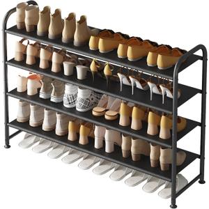 INGIORDAR Shoe Rack 4 Tier Long Storage Organizer Wide Metal Shoe Shelf for Closet Entryway Black