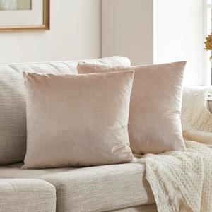 GIGIZAZA Velvet Throw Pillow Covers 22x22,Pack of 2 Champagne Beige Modern Pillow Covers Square Big Solid Pillow Vintage Cases for Living Room Couch