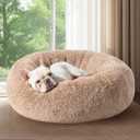 Bedsure Calming Dog Bed for Medium Dogs - Donut Washable Medium Pet Bed, 30 inches Anti-Slip Round Fluffy Plush Faux Fur Cat Bed, Fits up to 45 lbs Pets, Camel (30.0"L x 30.0"W x 8.0"Th)