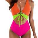 Blooming Jelly Womens Sexy One Piece Swimsuit Cut Out Slimming Bathing Suit V Neck Crisscross Back Swimwear (Large)