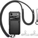 BXYJY for iPhone Air Case Wallet with Strap, Crossbody Cell Phone Lanyard for Women Men, Card Holder, Slide Camera Cover, Military Grade Drop Proof, Heavy Duty Phone Case for iPhone Air, Black