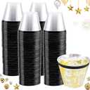 WELLIFE 120 PCS Black Plastic Cups,Disposable Cocktail Glasses,Plastic Wine Glasses Disposable,9 oz Clear Cups for Party and New Year