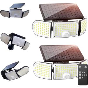 Solar Outdoor Light 4000mAh, 360 Rotatable Solar Panel, Motion Sensor with Remote Control, Multi-Direction Adjustable Side Panels, IP65 Waterproof Security Light for Yard Driveway Porch (2)