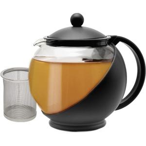 Primula Half Moon Teapot with Removable Infuser, Glass Tea Maker with Reusable Fine Mesh Stainless Steel Filter, Dishwasher Safe, 40-Ounce, Black