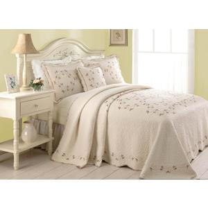 Felisa Floral Embroidered Quilted Bedspread, Lightweight All Seasons Vintage Bedding, Queen Size 102" W x 118" L, Pink/Ivory