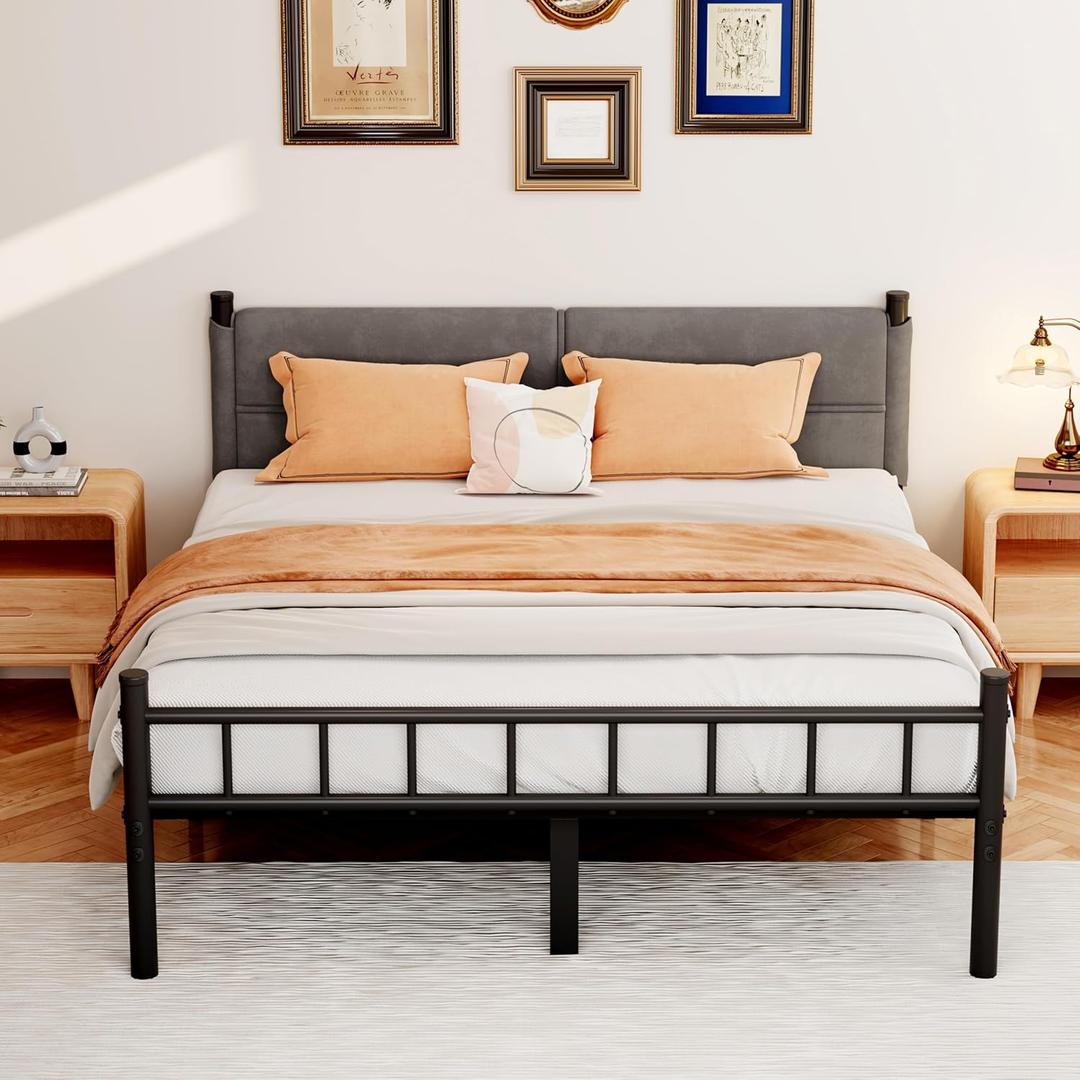 Metal Bed Frame,14Inch Full Bed Frame with Headboard,Heavy Duty Sturdy Mattress Foundation,Easy Assembly,No Box Spring Needed,Full Size Grey