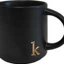 COLLECTIVE HOME - Black Monogram Ceramic Mugs, 15 oz Golden Initial Coffee Cups, Elegant Alphabet Tea Mugs, Personalized Halloween Mug with Gift Box, Perfect for Office and Home Dcor (k)