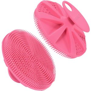 INNERNEED Food-Grade Soft Silicone Body Scrubber Shower Brush Handheld Cleansing Skin Brush, Gentle Exfoliating and Lather Well (Pink)