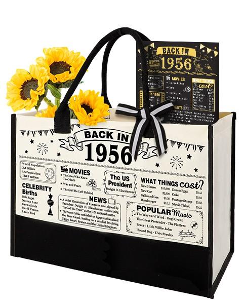 YeohJoy 70th Birthday Gifts for Women Canvas Tote Bag, Unique 70 Years Old Birthday Gifts for Aunt Mom Wife Friends Sister Her, EST.1956 Handbag & Makeup Bag & Back in 1956 Poster