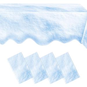 FuWeave 4 Pcs Snowflake Tablecloth Fake Snow Ice Tablecloth Plastic Snowflake Table Cover 54 x 108 Inch Waterproof Decoration Snow Cover for Winter Wonderland Holiday Birthday Party
