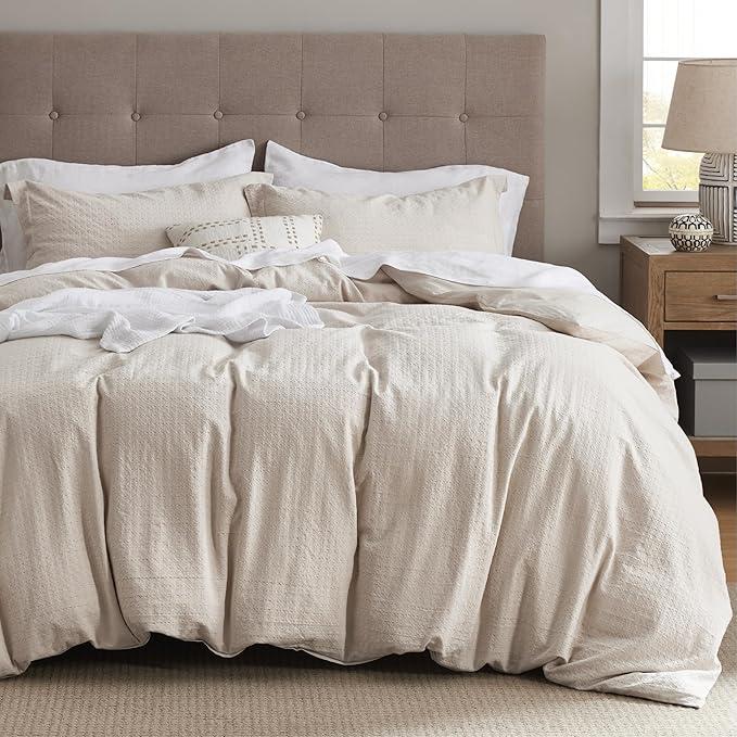 Bedsure Cotton Duvet Cover Queen Size - Waffle Weave Boho Textured Duvet Cover Set, Soft and Breathable Cookie Pattern Bedding Set for All Seasons (Beige, Queen, 90"x90")