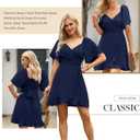 Dokotoo Women's Wrap V Neck Short Flared Sleeve Wedding Guest Dress Smocked Elastic Waist Tiered Belted Ruffle Hem Mini Dress (Blue, XXL)