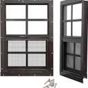 NeatiEase 2 Pack Shed Windows with Black Frame, 24x36 Flush Mount Small Window with Tempered Glass and Fiberglass Screen for Shed, Chicken Coop, Playhouse, Household, Garage (Brown)