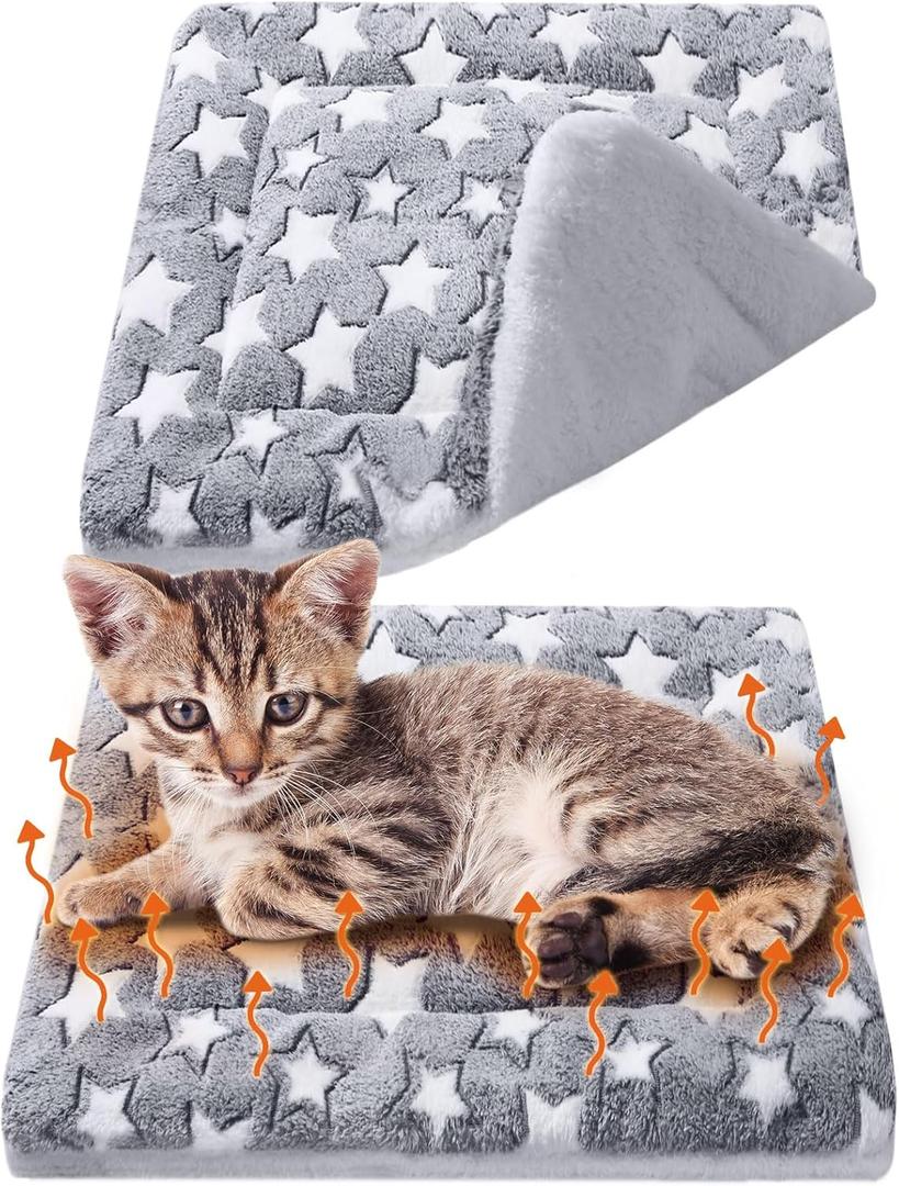 VitalCozy 2 Pack Self Warming Cat Mat Self Heating Pad Bed Reversible Machine Washable Reflects Body Heat Warm Thermal Pet Pad Crate Blanket for Feral and Indoor Cat (Star, 17'' X 17'') (Grey)