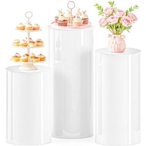 Cylinder Stands for Party Set of 3 White Round Pedestal Stand for Parties, Plinth Pillars for Wedding Birthday Party Baby Show Decor