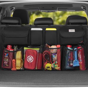 SURDOCA Hanging Trunk Organizer for SUV, [UPGRADED 7 Times] Car Organizers and Storage, Car Accessories Interior, Space Saving Expert (L-35.5x18.2in, Black)