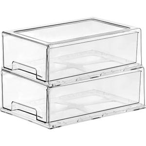 SIMPEXPE Stackable Storage Drawer, Clear Pull Out Plastic Food Fridge Organizer Bins for Home Office Pantry Shelf Organization (12.6 x8.27 x 4.33, 2 Pack)
