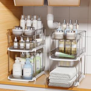 Delamu 2 Sets of 3-Tier Bathroom Under Sink Organizers and Storage, Multi-Purpose Stackable Pantry Organization and Storage, Grey