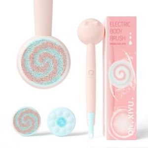 Electric Back Scrubber for Shower Body Brush, Waterproof Shower Body Scrubber for Cleansing, Massaging, Rechargeable Spinning Bath Brush for Kids & Adults with 2 Heads & 3 Speed Modes, Pink