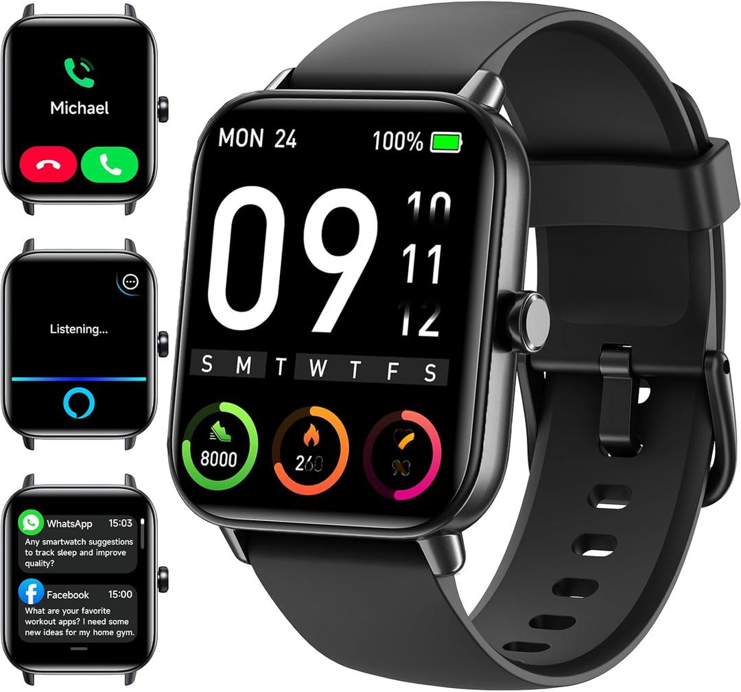 Smart Watches for Men (Android & iPhones), 1.85" HD Alexa Built-in Smart Wacth With Heart Rate Monitor, Sleep/Step Tracker, 120+ Sport Modes Fitness Tracker Watch for Women, IP68 Waterproof Watch (Black)
