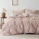 Bedsure 100% Washed Cotton Duvet Cover King Size - Petal Pink Minimalist Cotton Duvet Cover Linen Like for All Seasons - GentleSoft Plain Simple Bedding (Petal Pink, King, 104"x90")
