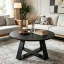 HAIOOU Round Coffee Table for Living Room with Open Storage Black Wooden, 31.5"D x 31.5"W x 17.7"H