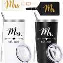 DHQH Personalized Mr and Mrs EST 2025 Gift Stainless Steel Travel Tumbler & Leather Luggage Tag Set - Wedding Gifts for Couples 2025 Perfect Newlywed, Engagemen and Bridal Shower Gifts