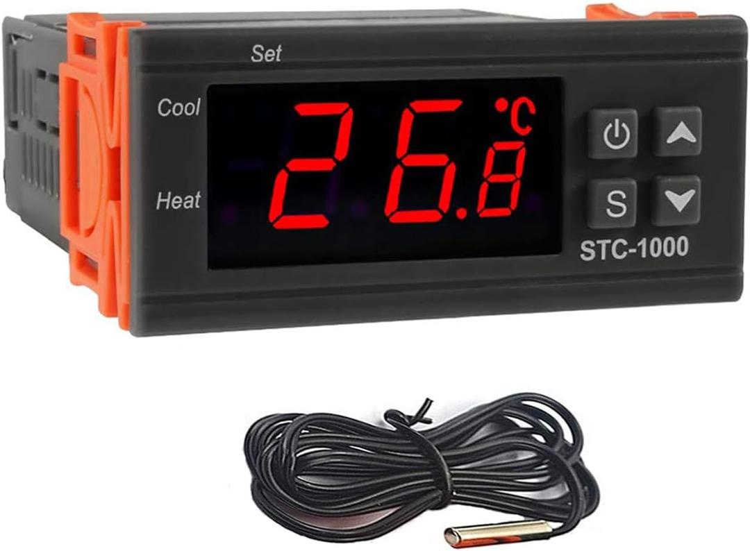 STC-1000 Digital Temperature Controller,AC 10A 110V-220V Digital LED Temperature Controller Heating Cooling Centigrade Thermostat 2 Relays Output with NTC Sensor Probe (1 Pack)