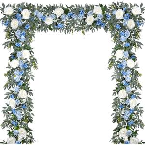 DearHouse 2Pack Artificial Peony Flower Garland - 6ft/Strand Silk Peony Flower Greenery Garland with Fake Willow Leaves for Wedding Ceremony Backdrop Party Table Centerpieces Decor (Blue)