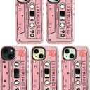 for iPhone 15 Case Cute - Compatible with Magsafe - Durable Shockproof 6.6 ft Drop Impact Phone Case - Funny Cassette Tape Design (6.1") Glitter Pink