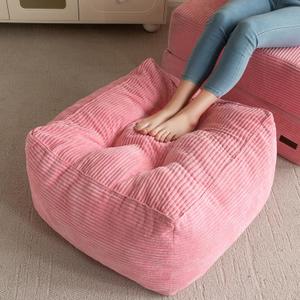 HIGOGOGO Square Stuffed Pouf Ottoman, Corduroy Poufs with Foam Chunk Filling, Furry and Fluffy Pouf Foot Stool Storage Ottoman, 21 X 21 Floor Poufs Foot Rest for Living Room, Pink (21.6 Inch)