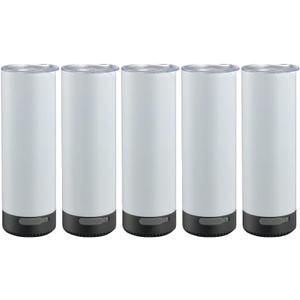 5Pack 20 oz Bluetooth Sublimation Printed Speaker Tumbler Straight Skinny Double Wall With Lid (Black 5pcs)