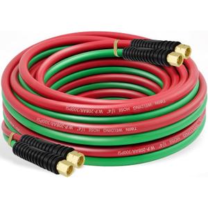 RX WELD Oxygen Acetylene Hose, 1/4-Inch 25 Feet Twin Welding Hose with 9/16"-18 B Fittings, Grade R for Torch, Regulator Set