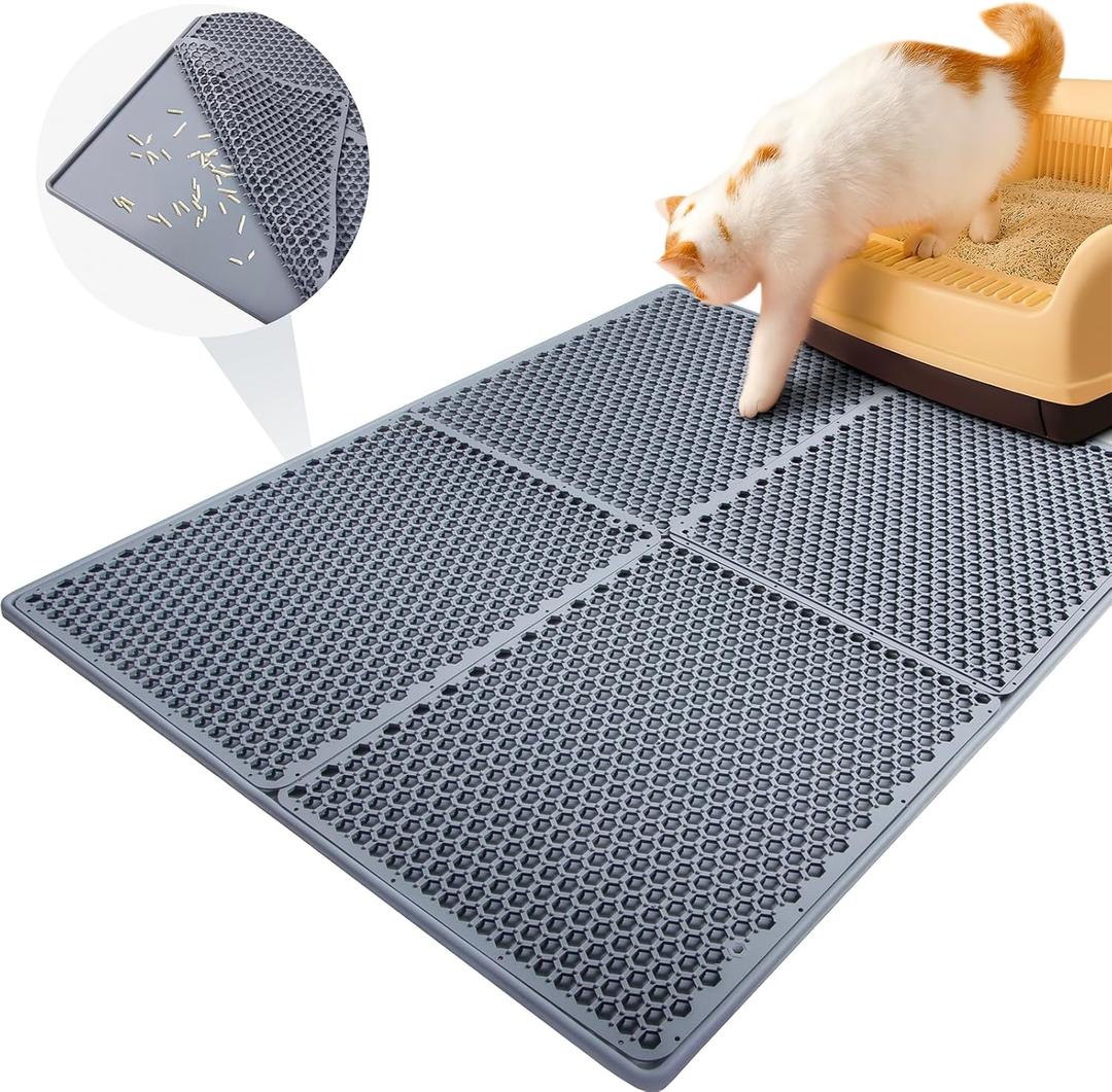 Silicone Cat Litter Mat Double, 30"24", Litter Trapping Mat, Grey, Cat Mats for Litter Large, Litter Box Mat, Easy to Clean