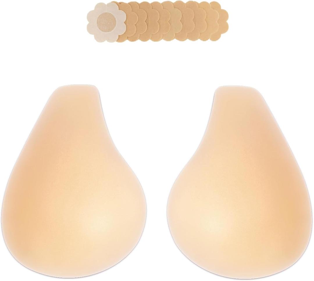 2025 Added Lift Ultra-Thin Seamless Nipple Covers Push up Sticky Adhesive Bras Solid Silicone Pasties for Women (Large, Cream)