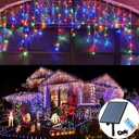 Solar Christmas Lights Outdoor Waterproof Christmas Decorations Curtain Lights 320LED 29.5ft 60 Drops, Solar Powered Rechargeable Fairy Lights for Party, Holiday, Wedding Decorations(Multicolor)