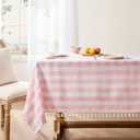 Softalker Pink Gingham Tablecloth Rectangle, Outdoor Linen Cotton Checkered Table Cloth with Tassel, Heavy Duty Wrinkle Free Buffalo Plaid Table Cover for Kitchen Dining Home Party - 55 x 70 Inch