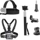 3 in 1 Universal Action Camera Accessories Kit - Head Strap Mount/Chest Harness/Selfie stick Compatible with Gopro Hero 13 12 11 10 9 8 7 6 5/AKASO EK7000/V50/Brave 7/Dragon Touch Action Camera