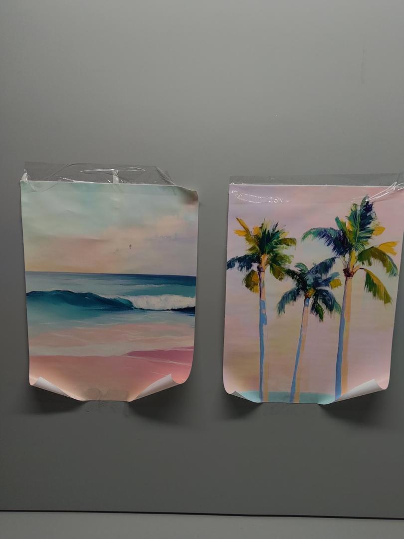 2Pcs Pink Beach Canvas Wall Art, Peach Palm Tree Canvas Print Wall Decor Preppy Prints Artwork Painting Beach Decoration for Gallery Living Room Bedroom, Unframed (12x16inch)