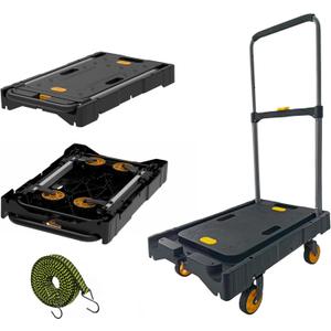 Platform Truck Folding Hand Truck 330 LB Heavy Duty Utility Dolly Flatbed Luggage Push Cart Fully Folded Compact Cart, Portable Trolley with 1 Elastic Ropes, Easy Storage & Lightweight for Moving