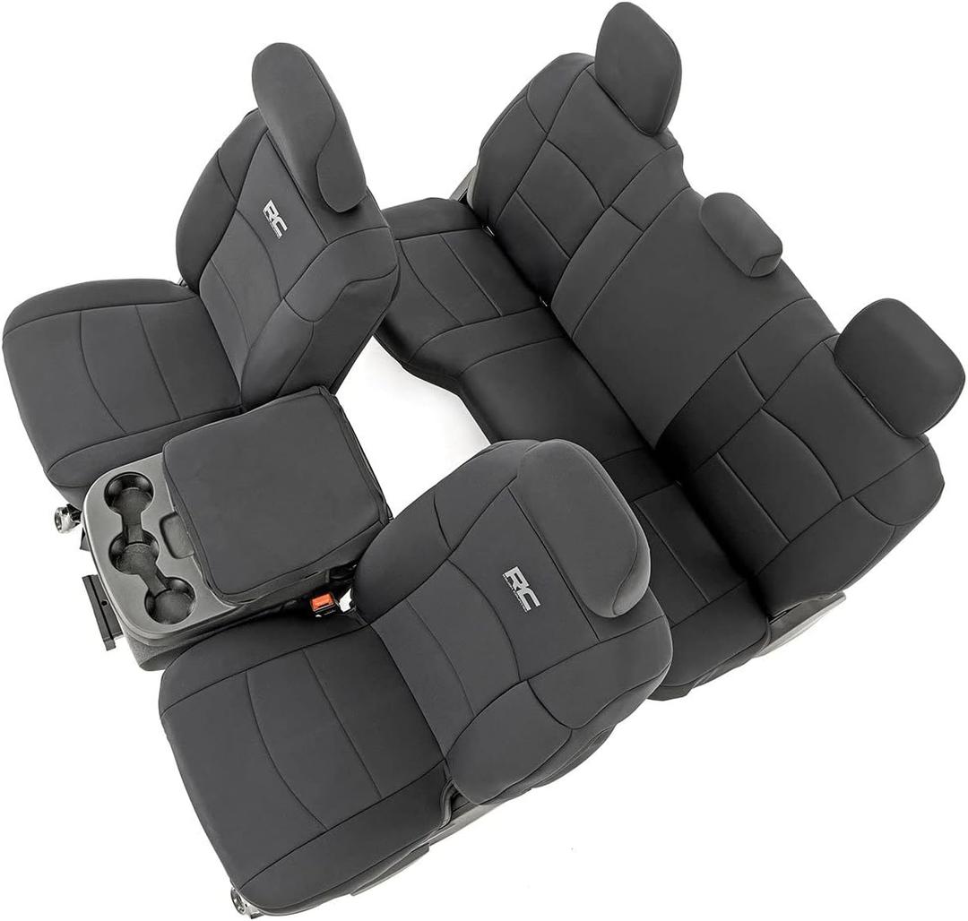 Rough Country Neoprene Seat Covers for Dodge Ram (2019-2024) - UV & Water Resistant, Foam Padded Truck Seat Covers - Full Set