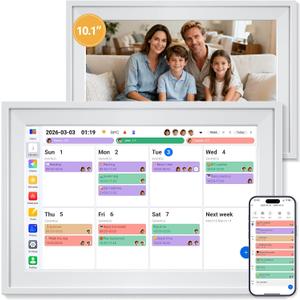 Yofidra 10.1" Digital Calendar, Smart Electronic Calendar with Chore Photo Meal Reward To-do Chart, Desk Planner for Family Schedule, Wifi Interactive Touchscreen Display with Stand, White, 32GB