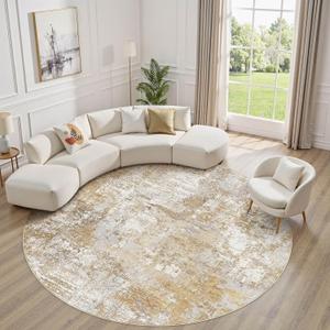 Tortania Washable 10' Round Area Rug for Living Room: Modern Abstract Neutral Large So' Thin Rugs - Non Slip Indoor Carpet for Bedroom Dining Room Office Nursery Home Floor Decoration - Brown Grey